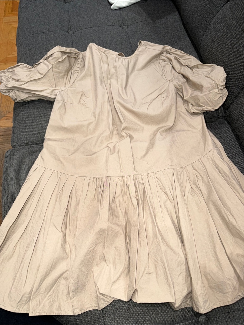 Aqua Beige Puff Sleeve Mini Dress